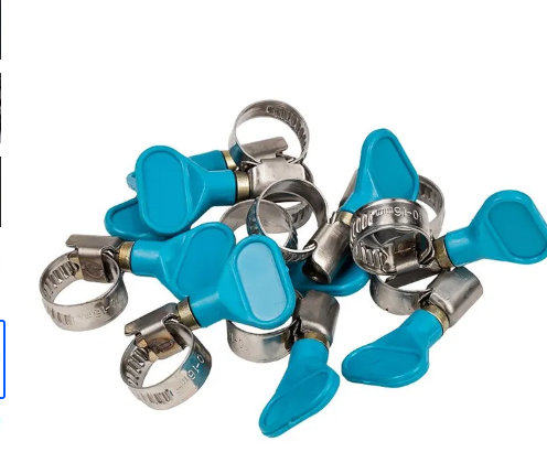 German plastic handle hose clamps with blue handles