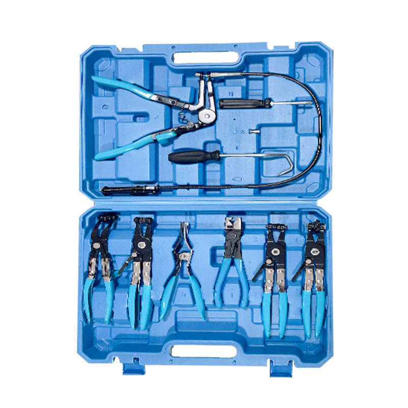 Hose clamp pliers 9-piece kit in blue carrying case