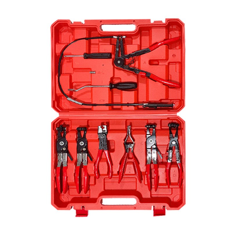 Hose clamp pliers 9-piece kit in red carrying case
